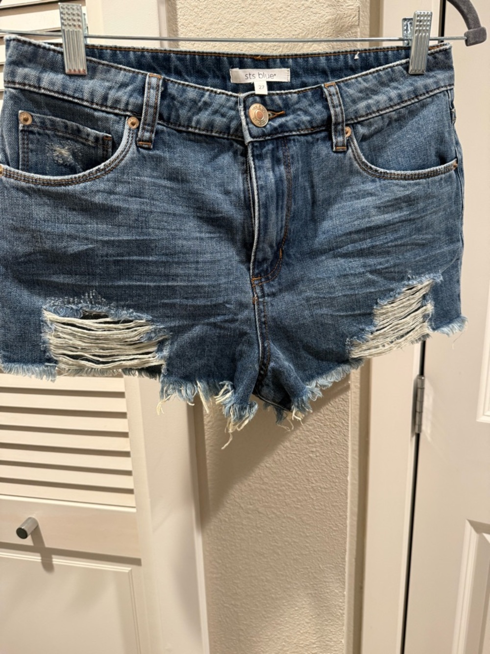 STS Blue Ripped Frayed Hem Denim Shorts - Medium Blue